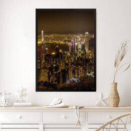 Obraz w ramie Hong Kong nocą - widok od szczytu nad dużym miastem, Azja