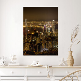 Plakat samoprzylepny Hong Kong nocą - widok od szczytu nad dużym miastem, Azja