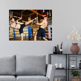 Plakat samoprzylepny Trening mieszanych zawodników na ringu bokserskim