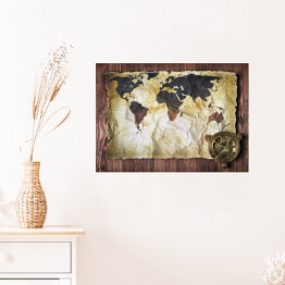 Plakat Mapa świata na starym, poplamionym papierze 