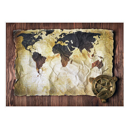 Plakat samoprzylepny Mapa świata na starym, poplamionym papierze 