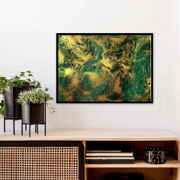 Plakat w ramie Złote abstrakcyjne dekoracje na zielonym tle