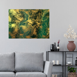 Plakat Złote abstrakcyjne dekoracje na zielonym tle