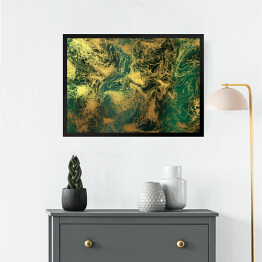 Obraz w ramie Złote abstrakcyjne dekoracje na zielonym tle