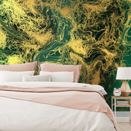 Fototapeta Złote abstrakcyjne dekoracje na zielonym tle