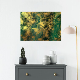 Plakat samoprzylepny Złote abstrakcyjne dekoracje na zielonym tle