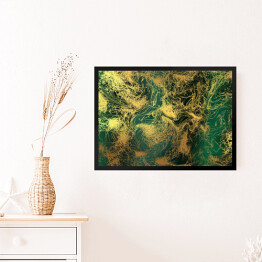 Obraz w ramie Złote abstrakcyjne dekoracje na zielonym tle