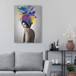 Obraz na płótnie Kobieta w abstrakcyjnym kolorowym turbanie
