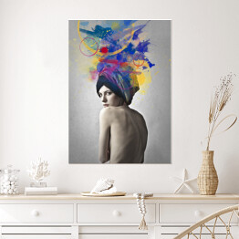 Plakat samoprzylepny Kobieta w abstrakcyjnym kolorowym turbanie