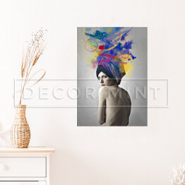 Plakat samoprzylepny Kobieta w abstrakcyjnym kolorowym turbanie