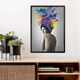 Obraz w ramie Kobieta w abstrakcyjnym kolorowym turbanie