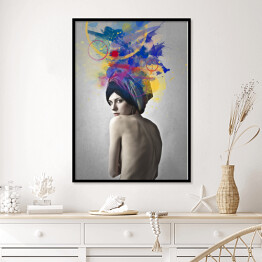 Plakat w ramie Kobieta w abstrakcyjnym kolorowym turbanie
