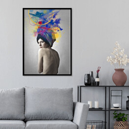 Plakat w ramie Kobieta w abstrakcyjnym kolorowym turbanie