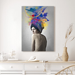 Obraz na płótnie Kobieta w abstrakcyjnym kolorowym turbanie