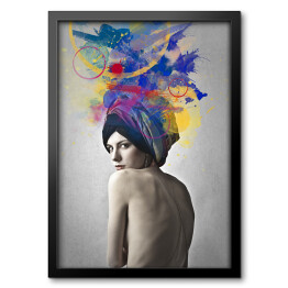 Obraz w ramie Kobieta w abstrakcyjnym kolorowym turbanie