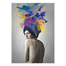 Plakat Kobieta w abstrakcyjnym kolorowym turbanie