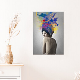 Plakat Kobieta w abstrakcyjnym kolorowym turbanie