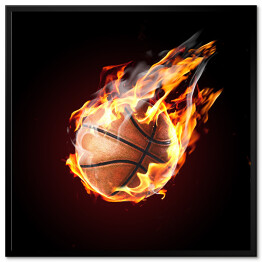 Plakat w ramie Płonąca piłka do koszykówki