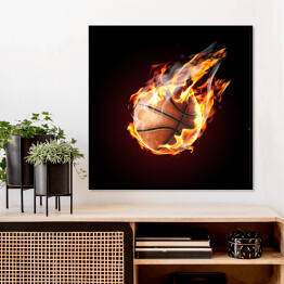 Plakat w ramie Płonąca piłka do koszykówki