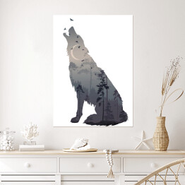 Plakat samoprzylepny Wyjący wilk - podwójna ekspozycja
