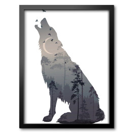 Obraz w ramie Wyjący wilk - podwójna ekspozycja