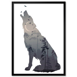 Plakat w ramie Wyjący wilk - podwójna ekspozycja