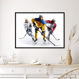 Plakat w ramie Profesjonalni gracze hokejowi w akcji