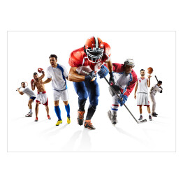 Plakat Różni sportowcy na białym tle