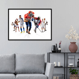 Plakat w ramie Różni sportowcy na białym tle
