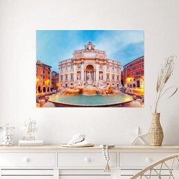 Plakat samoprzylepny Rzym, Fontana di Trevi w godzinach porannych - efekt fisheye