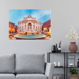 Plakat Rzym, Fontana di Trevi w godzinach porannych - efekt fisheye