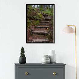 Plakat w ramie Drewniane schody jako część szlaku turystycznego w lesie