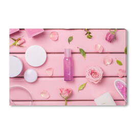 Obraz na płótnie Kosmetyki na różowym tle
