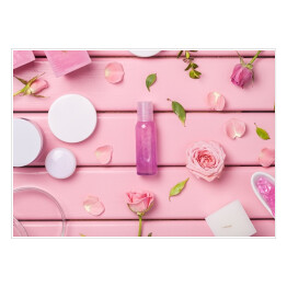 Plakat samoprzylepny Kosmetyki na różowym tle
