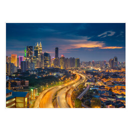 Plakat Miejski pejzaż Kuala Lumpur podczas zmierzchu