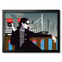 Obraz w ramie Modna kobieta z papierosem na tle statku