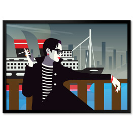 Plakat w ramie Modna kobieta z papierosem na tle statku