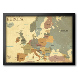 Obraz w ramie Mapa Europy ze stolicami - efekt vintage - wersja niemiecka 