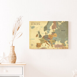 Obraz na płótnie Mapa Europy ze stolicami - efekt vintage - wersja niemiecka 