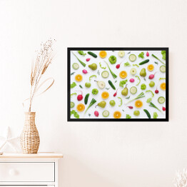 Obraz w ramie Warzywa i owoce na białym tle - gruszki, zielona papryka, ogórki
