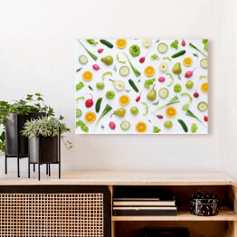 Obraz na płótnie Warzywa i owoce na białym tle - gruszki, zielona papryka, ogórki