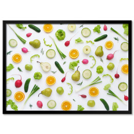 Plakat w ramie Warzywa i owoce na białym tle - gruszki, zielona papryka, ogórki