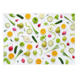 Plakat samoprzylepny Warzywa i owoce na białym tle - gruszki, zielona papryka, ogórki