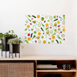 Plakat samoprzylepny Warzywa i owoce na białym tle - gruszki, zielona papryka, ogórki