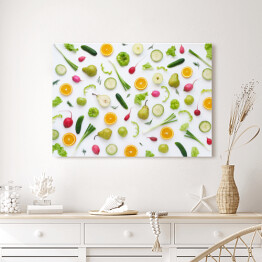 Obraz na płótnie Warzywa i owoce na białym tle - gruszki, zielona papryka, ogórki
