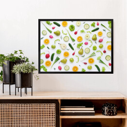 Obraz w ramie Warzywa i owoce na białym tle - gruszki, zielona papryka, ogórki
