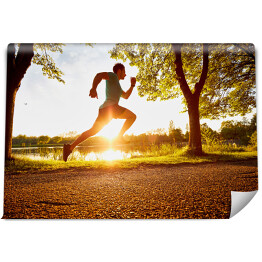Fototapeta Człowiek biegnący w parku podczas zachodu słońca