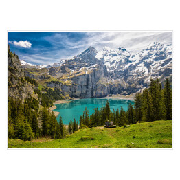 Plakat samoprzylepny Alpejski górski krajobraz z jeziorem