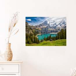 Plakat Alpejski górski krajobraz z jeziorem