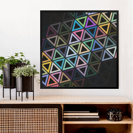 Obraz w ramie Kolorowe jaskrawe trójkąty na ciemnym tle
